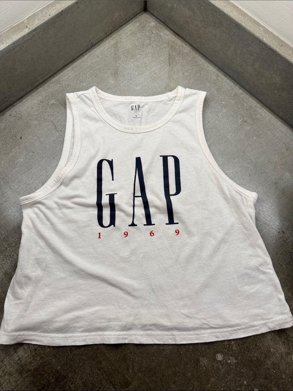GAP White Tank with Navy Logo and Red Accents